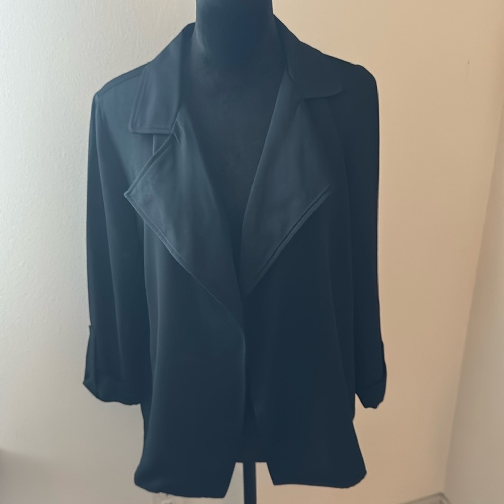 14th & Union black lightweight texture 3/4 sleeves open front blazer sport coat